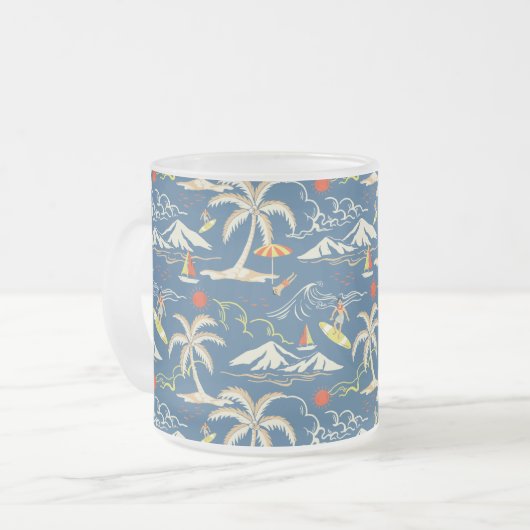 Retro Surf Tropical Patroon Matglas Koffiemok (Voorkant links)