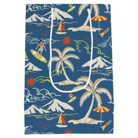 Retro Surf Tropical Patroon Medium Cadeauzakje (Achterkant)