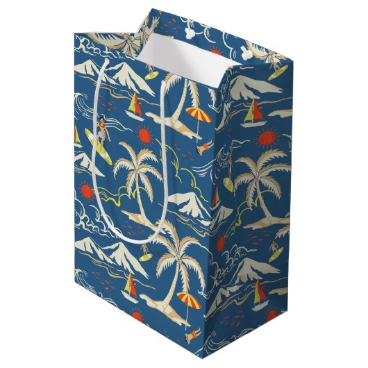 Retro Surf Tropical Patroon Medium Cadeauzakje (Achterkant Gekanteld)