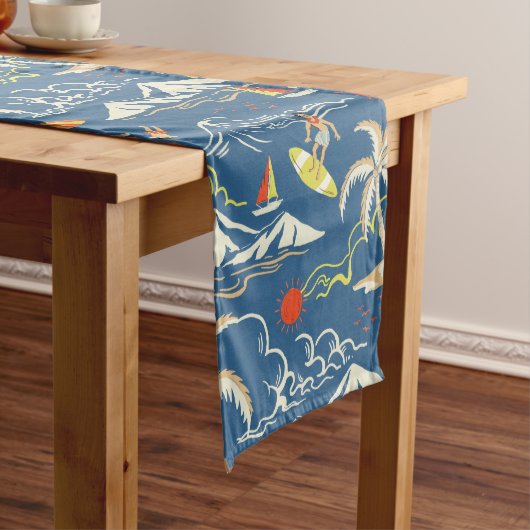 Retro Surf Tropical Patroon Medium Tafelloper (Voorbeeld)
