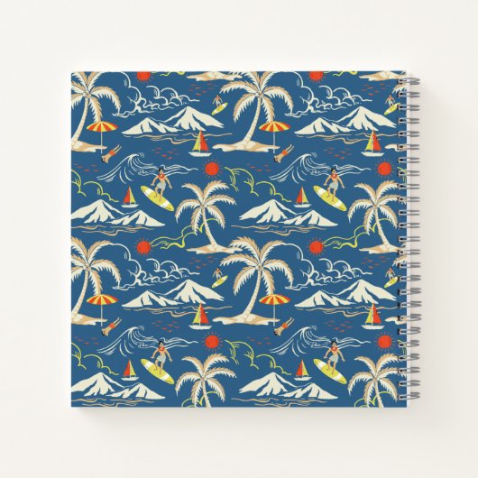 Retro Surf Tropical Patroon Notitieboek (Achterkant)