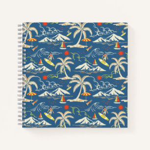 Retro Surf Tropical Patroon Notitieboek