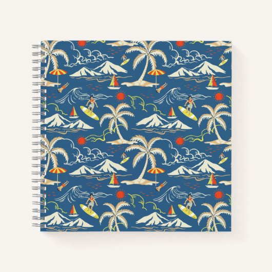Retro Surf Tropical Patroon Notitieboek (Voorkant)