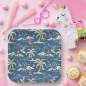 Retro Surf Tropical Patroon Papieren Bordje (Feest)