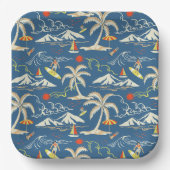 Retro Surf Tropical Patroon Papieren Bordje (Voorkant)