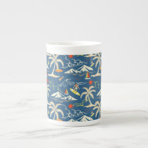 Retro Surf Tropical Patroon Porselein Kop