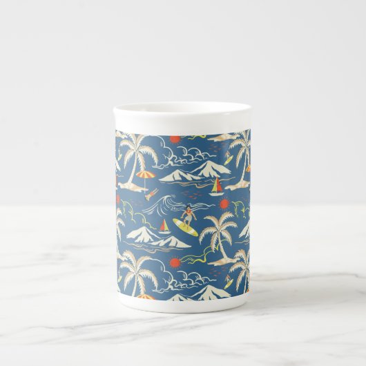 Retro Surf Tropical Patroon Porselein Kop (Voorkant)