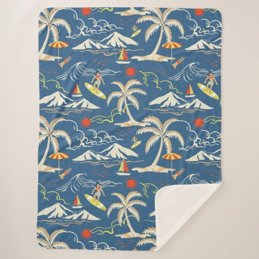 Retro Surf Tropical Patroon Sherpa Deken (Voorkant)