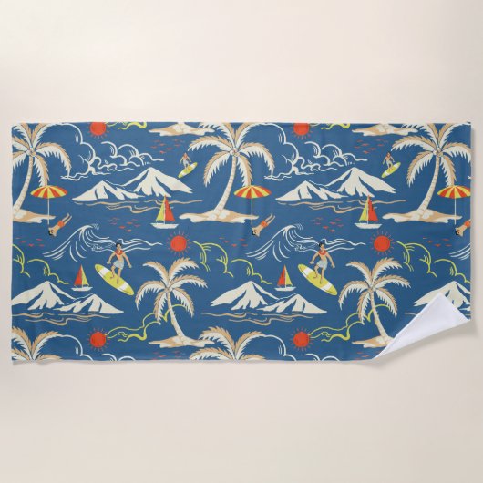 Retro Surf Tropical Patroon Strandlaken (Voorkant)