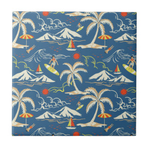 Retro Surf Tropical Patroon Tegeltje