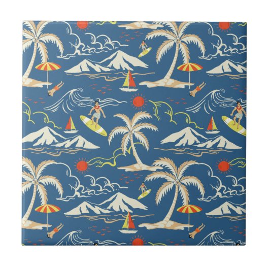 Retro Surf Tropical Patroon Tegeltje (Voorkant)