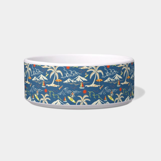 Retro Surf Tropical Patroon Voerbakje (Voorkant)