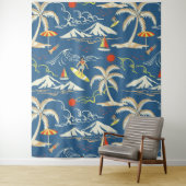 Retro Surf Tropical Patroon Wandkleed (In situ)