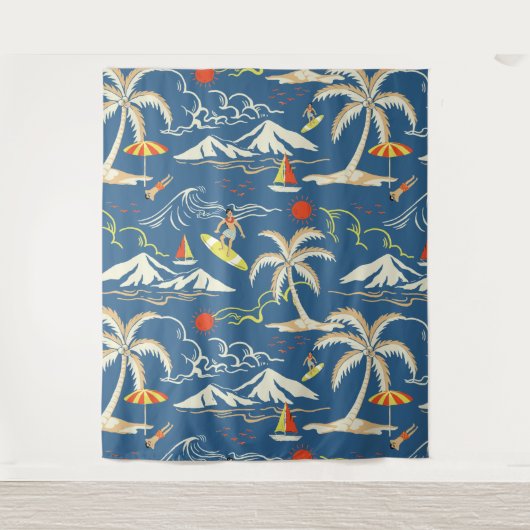 Retro Surf Tropical Patroon Wandkleed (Voorkant)