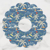 Retro Surf Tropical Patroon Wijnglaslabel (Achterkant)