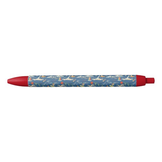 Retro Surf Tropical Patroon Zwarte Inkt Pen (Voorkant)