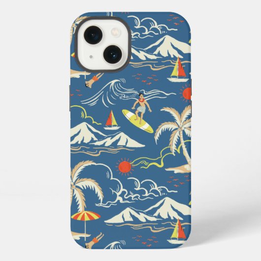 Retro Surf Tropisch Patroon iPhone Hoesje (Achterkant)