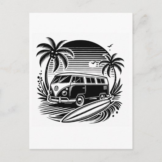 Retro Surf Van & Palm Trees Holiday Briefkaart (Voorkant)
