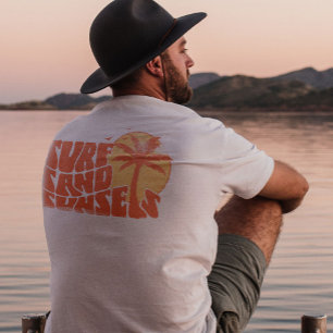 Retro Surf Zand Zonsondergang Palmboom Strand Sfee T-shirt