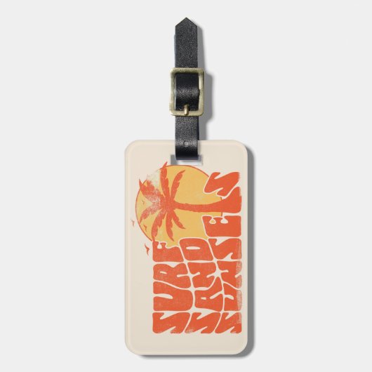 Retro Surf Zand Zonsondergangen Palm Tree Beach Vi Bagagelabel (Voorkant verticaal)