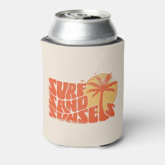 Retro Surf Zand Zonsondergangen Palm Tree Beach Vi Blikjeskoeler (Blikje Achterkant)