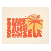 Retro Surf Zand Zonsondergangen Palm Tree Beach Vi Foto Afdruk (Voorkant)