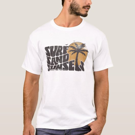 Retro Surf Zand Zonsondergangen Palm Tree Beach Vi T-shirt (Voorkant)