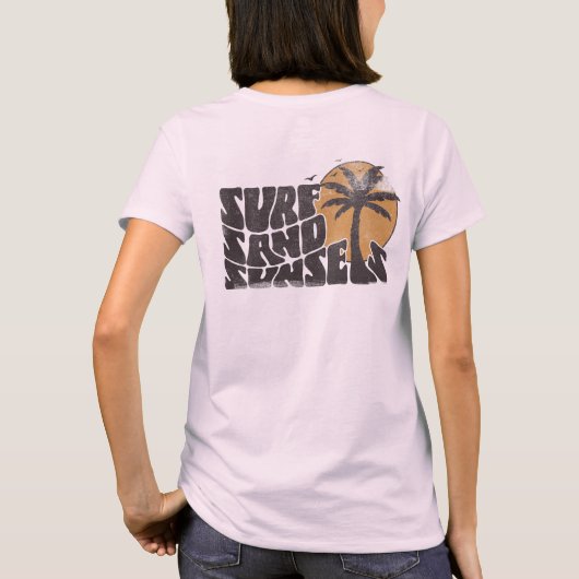 Retro Surf Zand Zonsondergangen Palm Tree Beach Vi T-shirt (Achterkant)