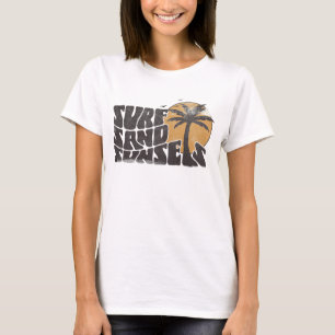 Retro Surf Zand Zonsondergangen Palm Tree Beach Vi T-shirt