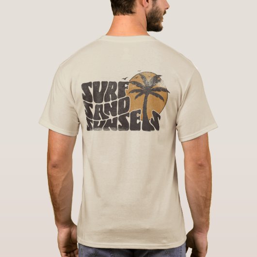 Retro Surf Zand Zonsondergangen Palm Tree Beach Vi T-shirt (Achterkant)