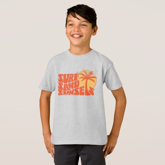 Retro Surf Zand Zonsondergangen Palm Tree Beach Vi T-shirt (Voorkant volledig)