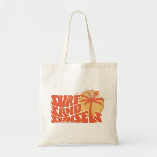 Retro Surf Zand Zonsondergangen Palm Tree Beach Vi Tote Bag (Voorkant)