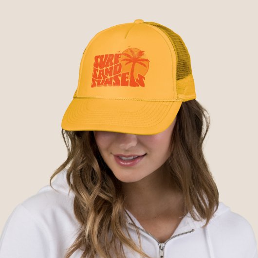 Retro Surf Zand Zonsondergangen Palm Tree Beach Vi Trucker Pet (In situ)