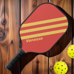Retro Surf Zonsondergang Drie Strepen met Naam Pickleball Paddle