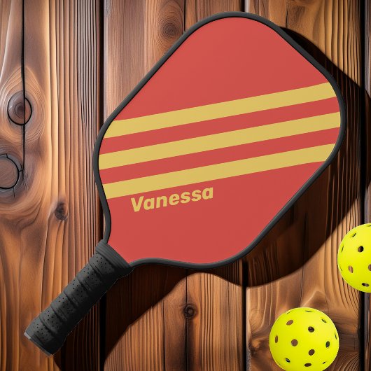 Retro Surf Zonsondergang Drie Strepen met Naam Pickleball Paddle