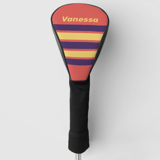Retro Surf Zonsondergang over Strepen met Naam Golfheadcover (Voorkant)
