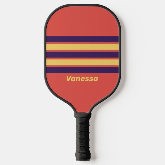 Retro Surf Zonsondergang over Strepen met Naam Pickleball Paddle (Voorkant)