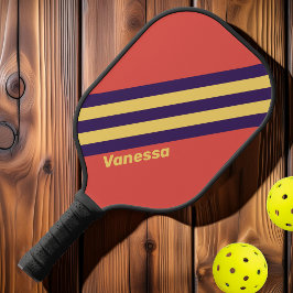 Retro Surf Zonsondergang Strepen met Naam Pickleball Paddle