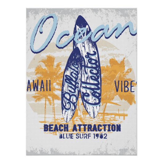 Retro Surfboard Design Beach Perfect Poster (Voorkant)