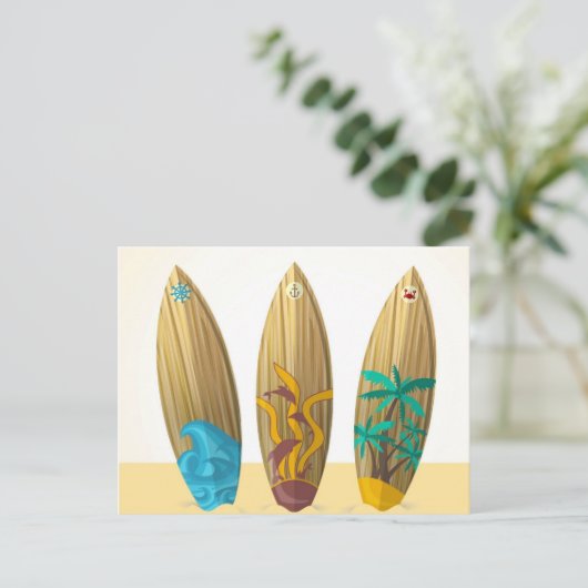 Retro surfboard trio strand Summer Briefkaart (Staand voorkant)