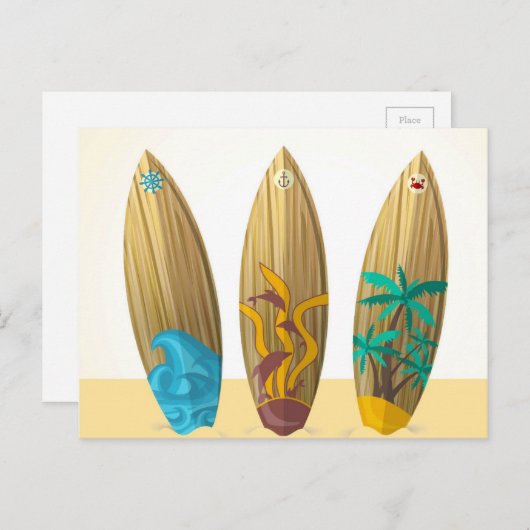 Retro surfboard trio strand Summer Briefkaart (Voorkant / Achterkant)