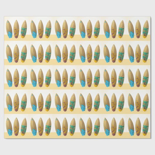 Retro surfboard triomzomersstrand cadeaupapier (Vlak)