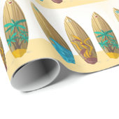 Retro surfboard triomzomersstrand cadeaupapier (Rol Hoek)