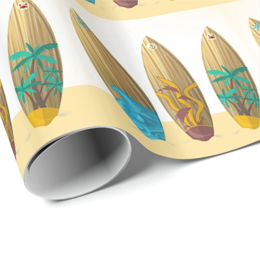 Retro surfboard triomzomersstrand cadeaupapier (Rol Hoek)