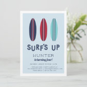 Retro Surfboards Birthday Party Invitation Kaart (Staand voorkant)