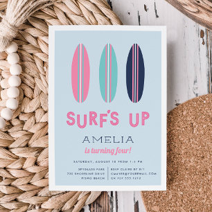 Retro Surfboards Birthday Party Invitation Kaart