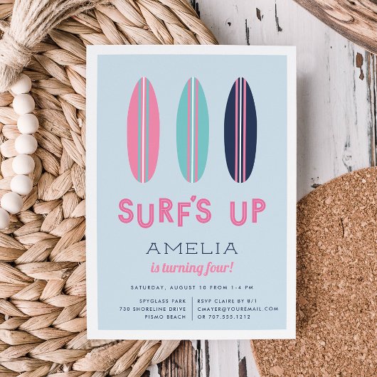 Retro Surfboards Birthday Party Invitation Kaart