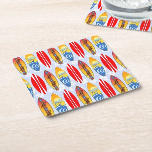 Retro Surfboards Light Blue Hibiscus Kartonnen Onderzetters (Schuin)