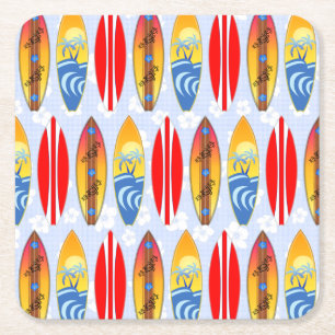 Retro Surfboards Light Blue Hibiscus Kartonnen Onderzetters