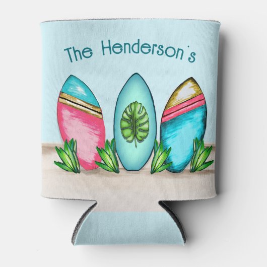 Retro Surfboards, roze, Blikjeskoeler (Voorkant)